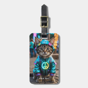 Fantasy Cute Hippie Cat Festival Luggage Tag