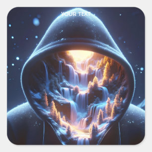 Fantasy Cute Hood Waterfall Space Square Sticker