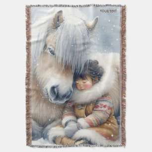 Fantasy Cute Horse Girl Winter Throw Blanket