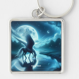 Fantasy Cute Horse Wings Moon Key Ring