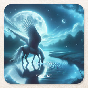Fantasy Cute  Horse Wings Moon Square Paper Coaster