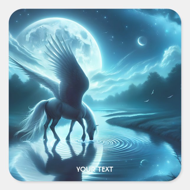 Fantasy Cute  Horse Wings Moon Square Sticker (Front)
