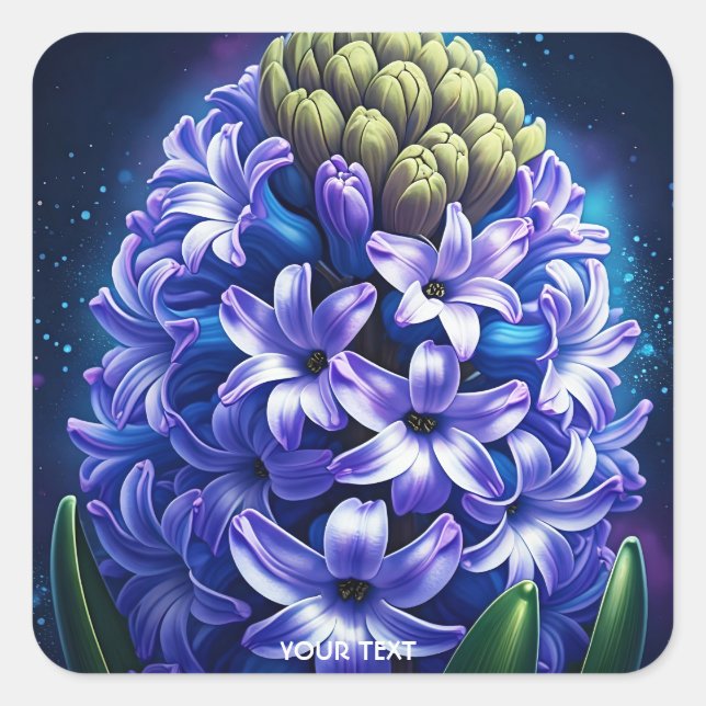 Fantasy Cute Hyacinth Blue Gouache Square Sticker (Front)