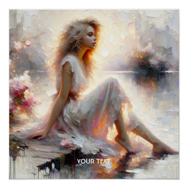 Fantasy Cute Impasto Girl Sunrise Poster (Front)