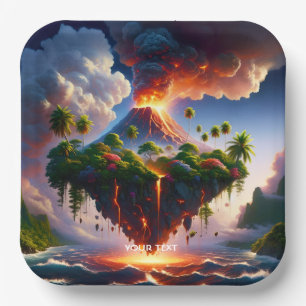 Fantasy Cute Island With Volcano Paper Plate
