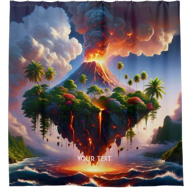 Fantasy Cute Island With Volcano Shower Curtain (Front)