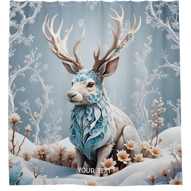Fantasy Cute Jackalope Winter Ice Shower Curtain (Front)
