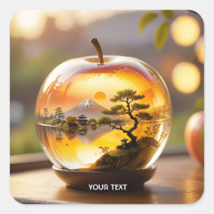 Fantasy Cute Japanese Apple View Square Sticker