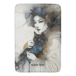 Fantasy Cute Japanese Girl Cat Bath Mat