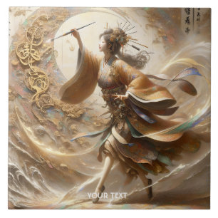 Fantasy Cute Japanese Girl Painting Tile