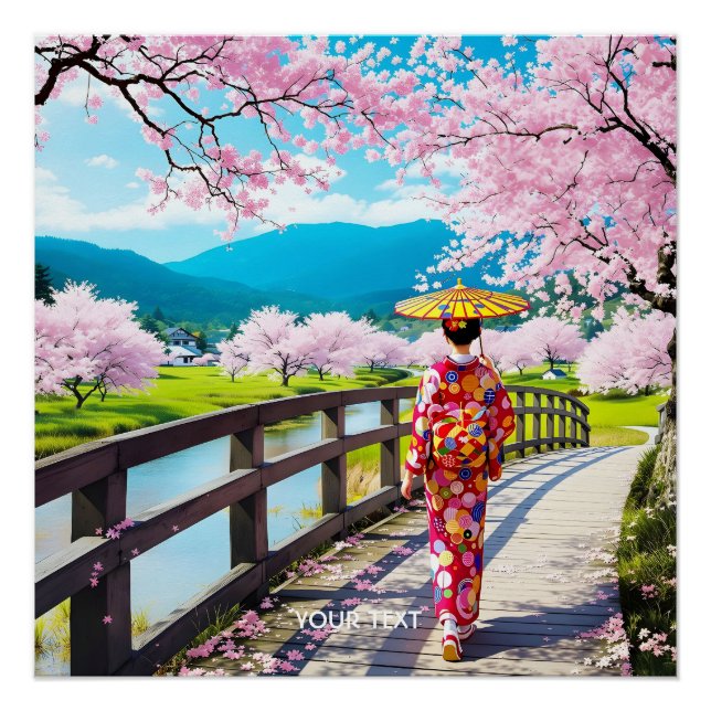 Fantasy Cute Japanese Girl Walking Poster (Front)