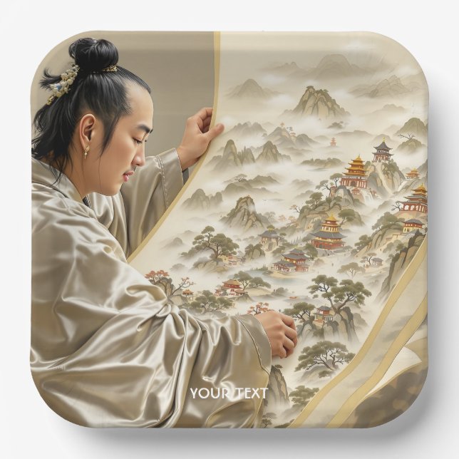 Fantasy Cute Japanese Painter Landscape Paper Plate (Front)