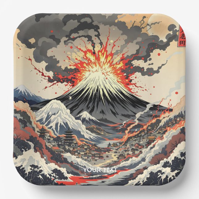 Fantasy Cute Japanese Volcano Erupting Paper Plate (Front)