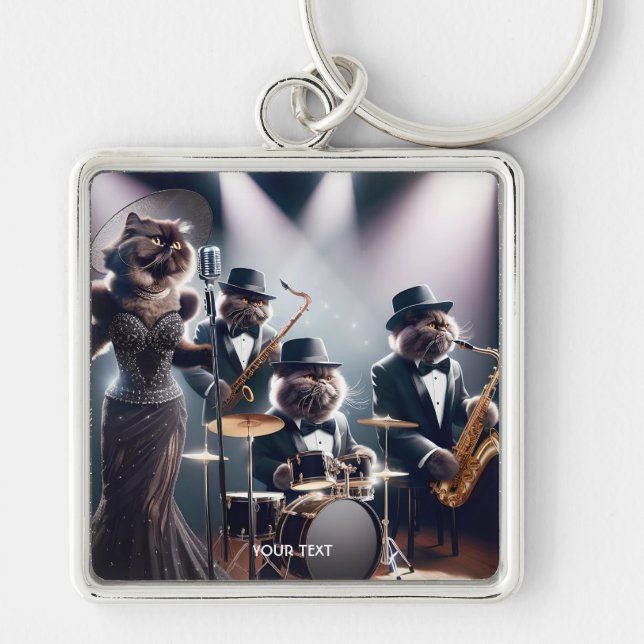 Fantasy Cute  Jazz Band Cats Key Ring (Front)
