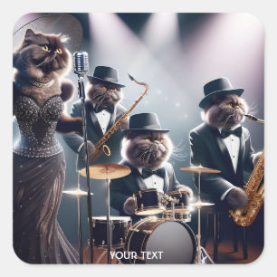 Fantasy Cute  Jazz Band Cats Square Sticker