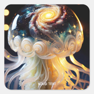 Fantasy Cute Jellyfish Space Stars Square Sticker