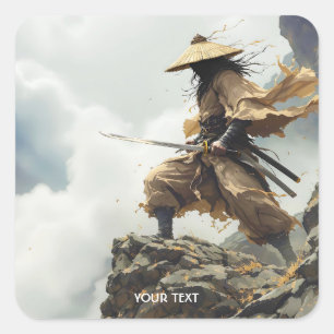 Fantasy Cute Katana Samurai Clouds Square Sticker