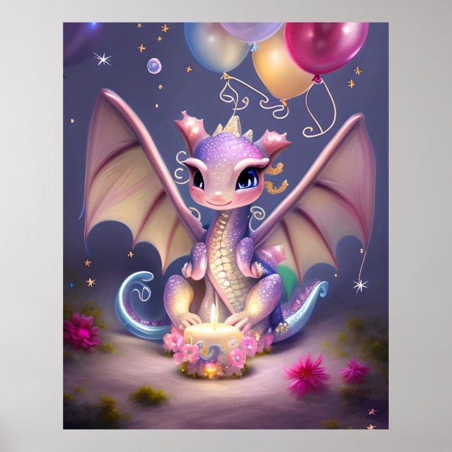 Fantasy Cute Kawaii baby dragon, Poster (Front)