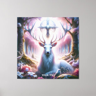 Fantasy Cute King Deer Flowers Canvas Print