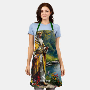 Fantasy Cute King Fishing In River Apron