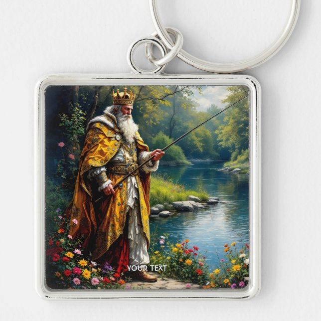 Fantasy Cute King Fishing In River Key Ring (Front)
