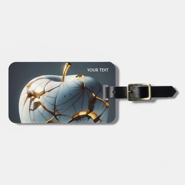 Fantasy Cute Kintsugi Porcelain Apple Luggage Tag (Front Horizontal)