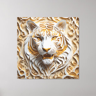 Fantasy Cute Kirigami Tiger White Canvas Print