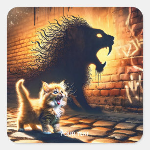 Fantasy Cute Kitten Lion Shadow Square Sticker