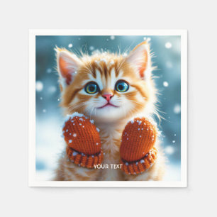 Fantasy Cute Kitten Mittens Snow Napkin