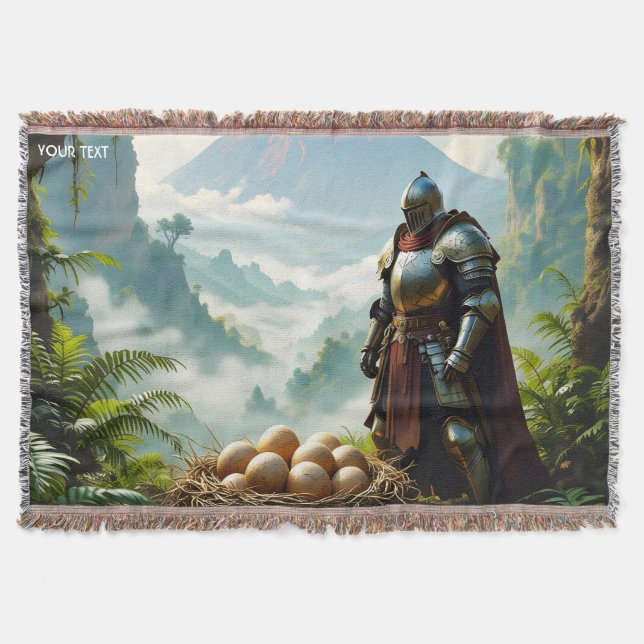 Fantasy Cute Knight Guarding Eggs Throw Blanket (Front)