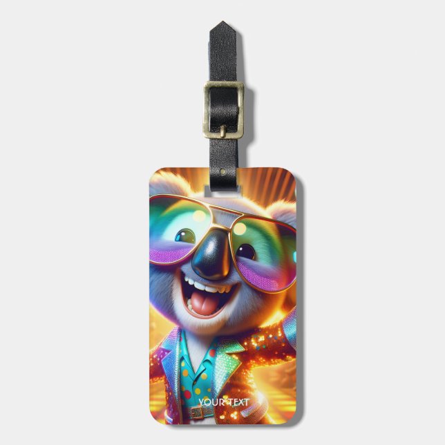Fantasy Cute Koala Dancing Disco Luggage Tag (Front Vertical)