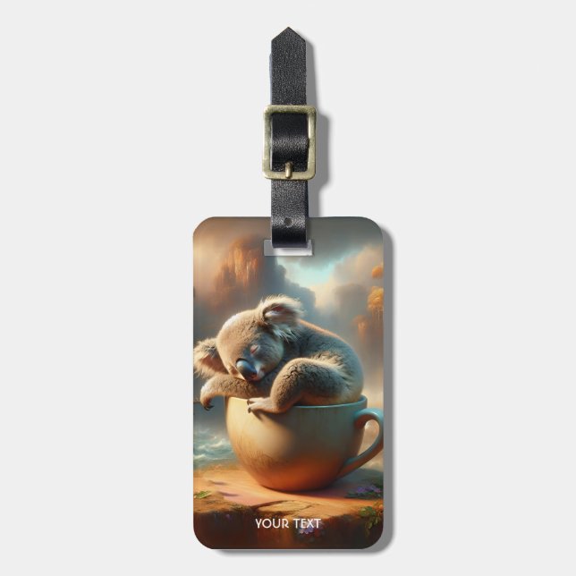 Fantasy Cute Koala Tea Cup Luggage Tag (Front Vertical)