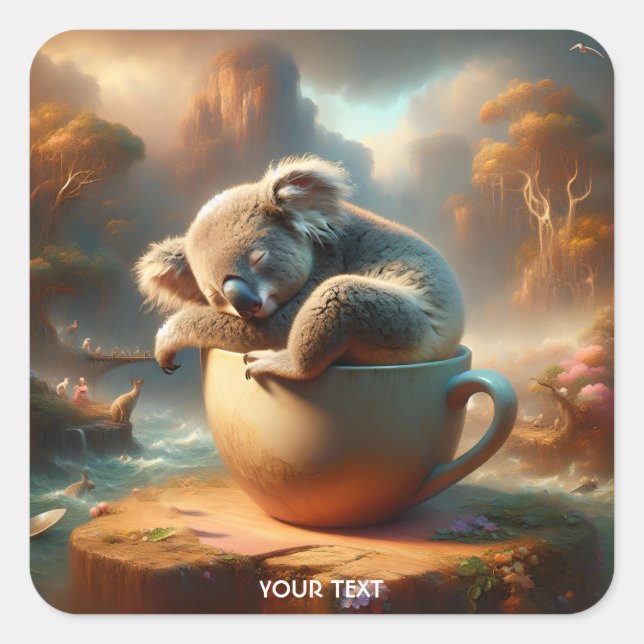 Fantasy Cute Koala Tea Cup Square Sticker (Front)