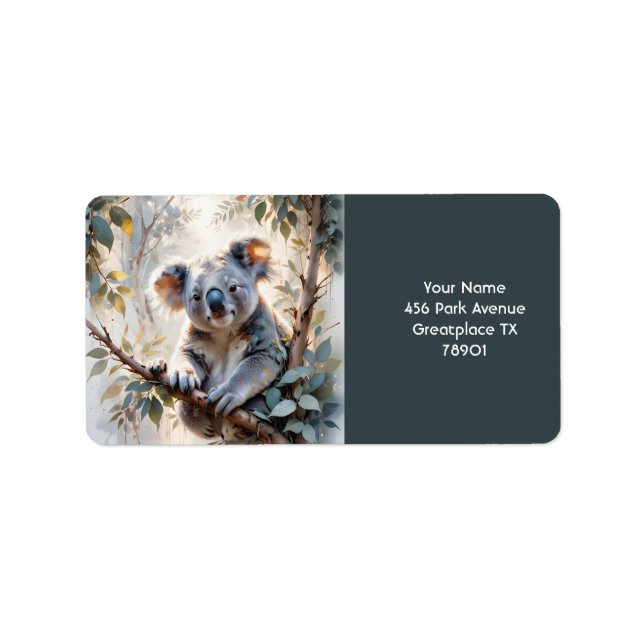 Fantasy Cute Koala Tree Watercolor Label (Front)