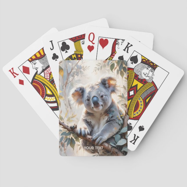 Fantasy Cute Koala Tree Watercolor Playing Cards (Back)