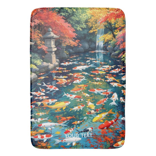 Fantasy Cute Koi Fish Pond Bath Mat (Front Vertical)