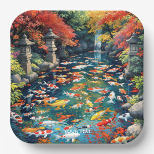 Fantasy Cute Koi Fish Pond Paper Plate