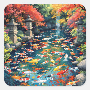Fantasy Cute Koi Fish Pond Square Sticker