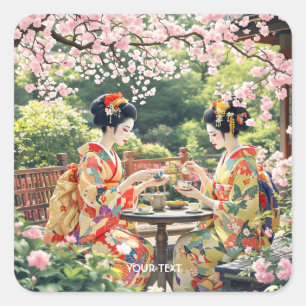 Fantasy Cute Kyoto Garden Tea Square Sticker