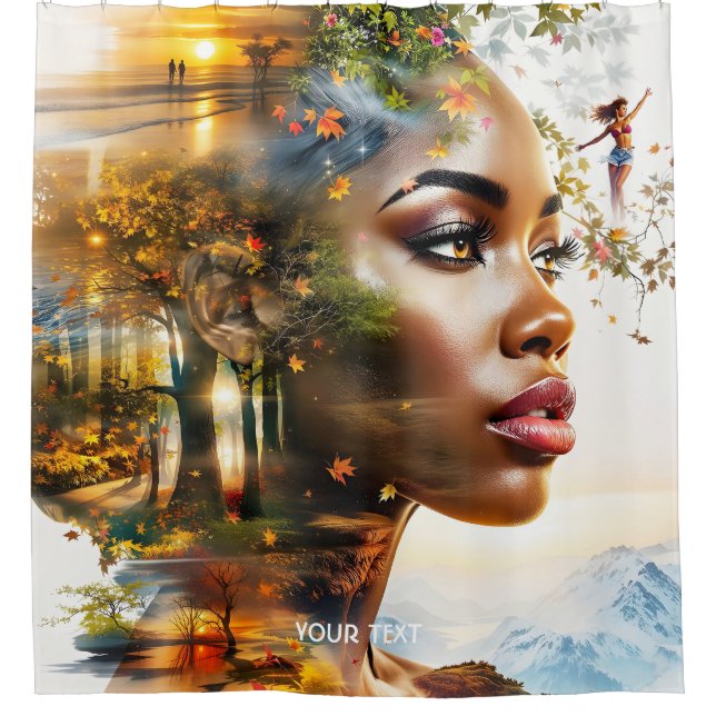 Fantasy Cute Lady African Landscape Shower Curtain (Front)