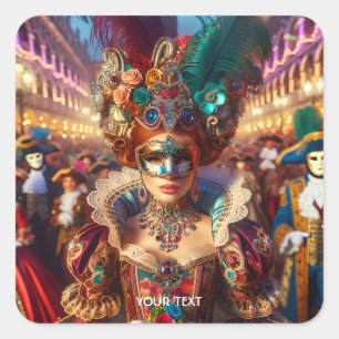 Fantasy Cute Lady Mask Venice Square Sticker