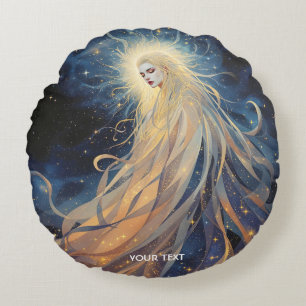 Fantasy Cute Lady Space Stars Round Cushion