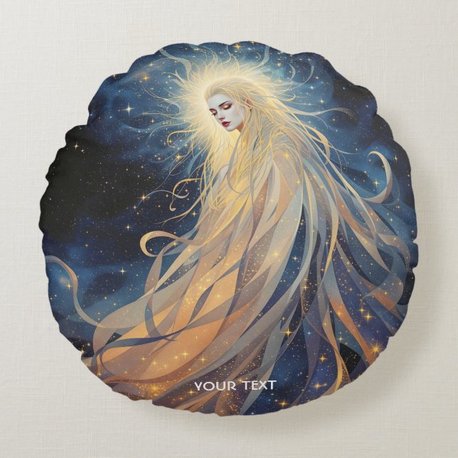 Fantasy Cute Lady Space Stars Round Cushion (Front)