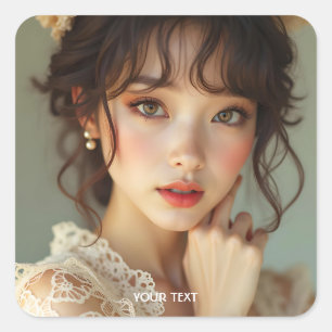 Fantasy Cute Lady White Filigree Square Sticker