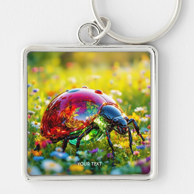 Fantasy Cute Ladybug Polished Glass Key Ring (Front)
