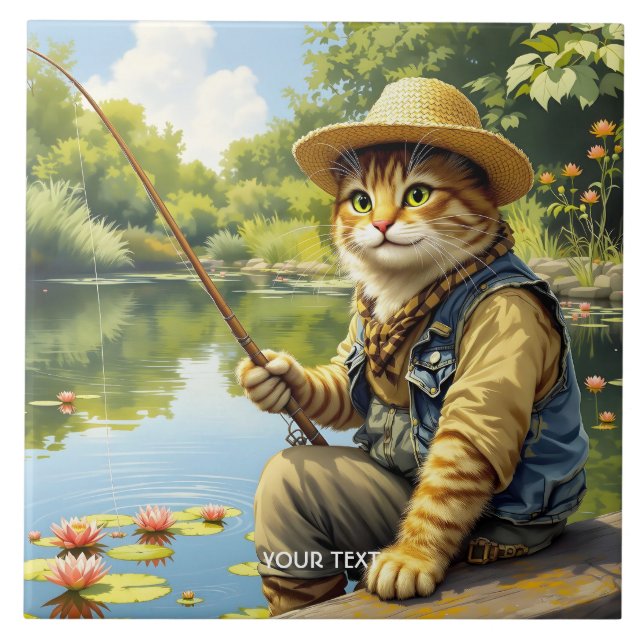 Fantasy Cute Lake Cat Fishing Tile (Front)