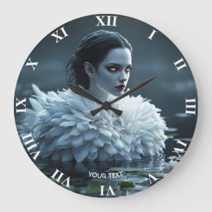 Fantasy Cute Lake Swan White Large Clock