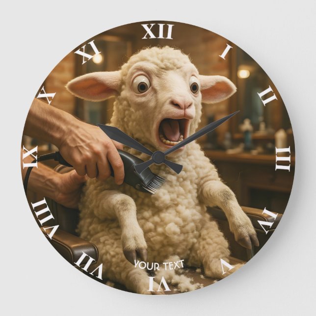 Fantasy Cute Lamb Scared Shaving Large Clock (Front)