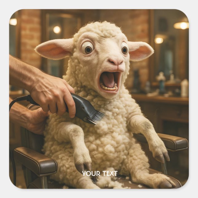Fantasy Cute Lamb Scared Shaving Square Sticker (Front)