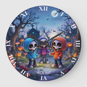 Fantasy Cute Laughing Chibi Skeletons Large Clock